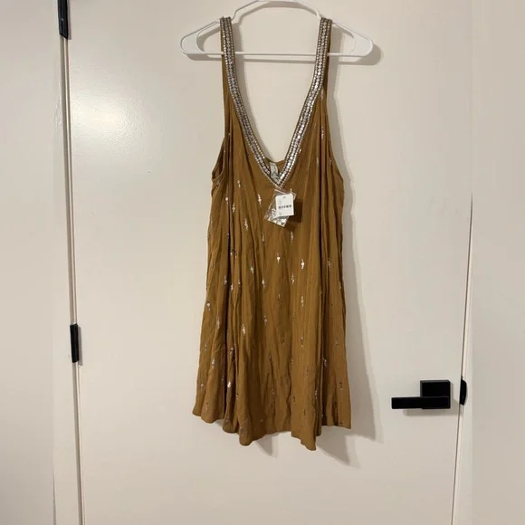 Free People Rising Sun Mustard Dress with Silver Accents NWT - Picture 3 of 6